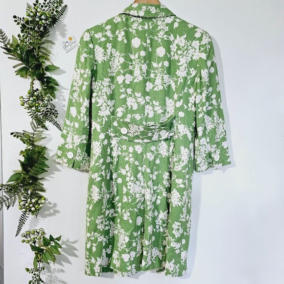 Ann Taylor Loft Green & White Floral Linen Blend Coat Size 6《917》J - Picture 2 of 11